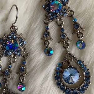 Blue iridescent rhinestone chandelier earrings